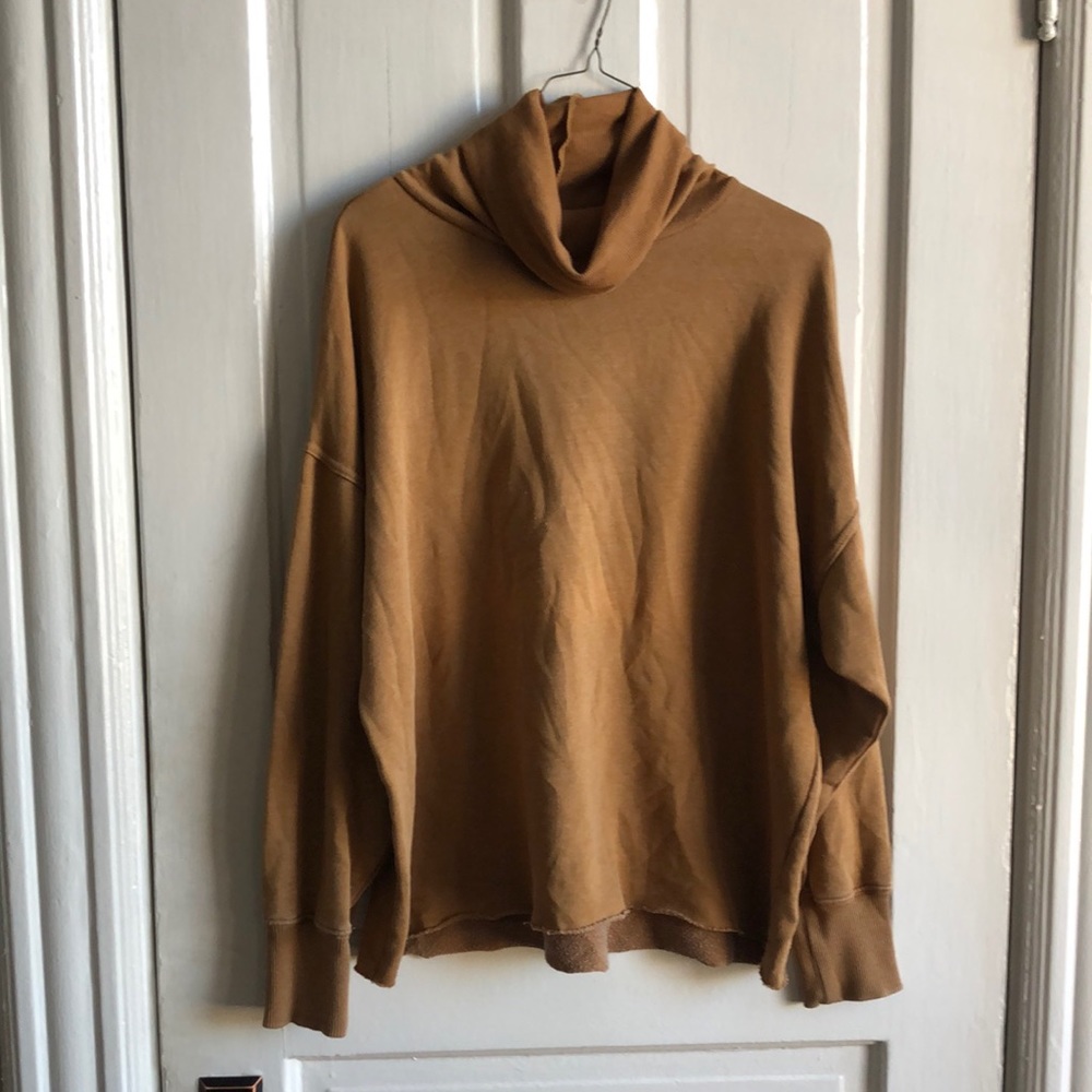 Aerie Turtleneck Boxy Oversized Brown Sweatshirt Top Size Medium